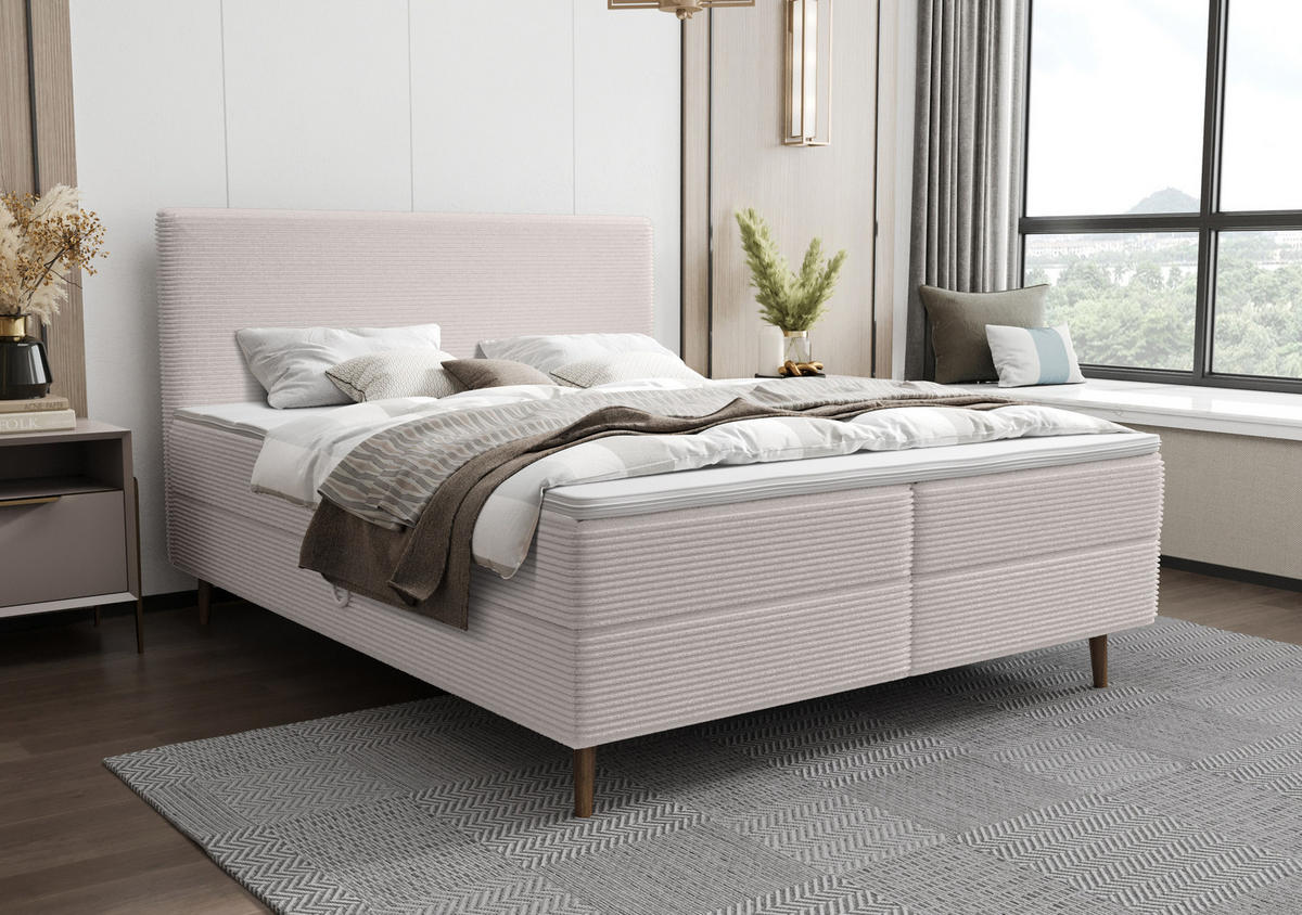 BOXBETT NARA mit Matratze H3, Bonell und Topper 180x200 POSO 100 - Beige, Textil (180/200cm) - Bedante