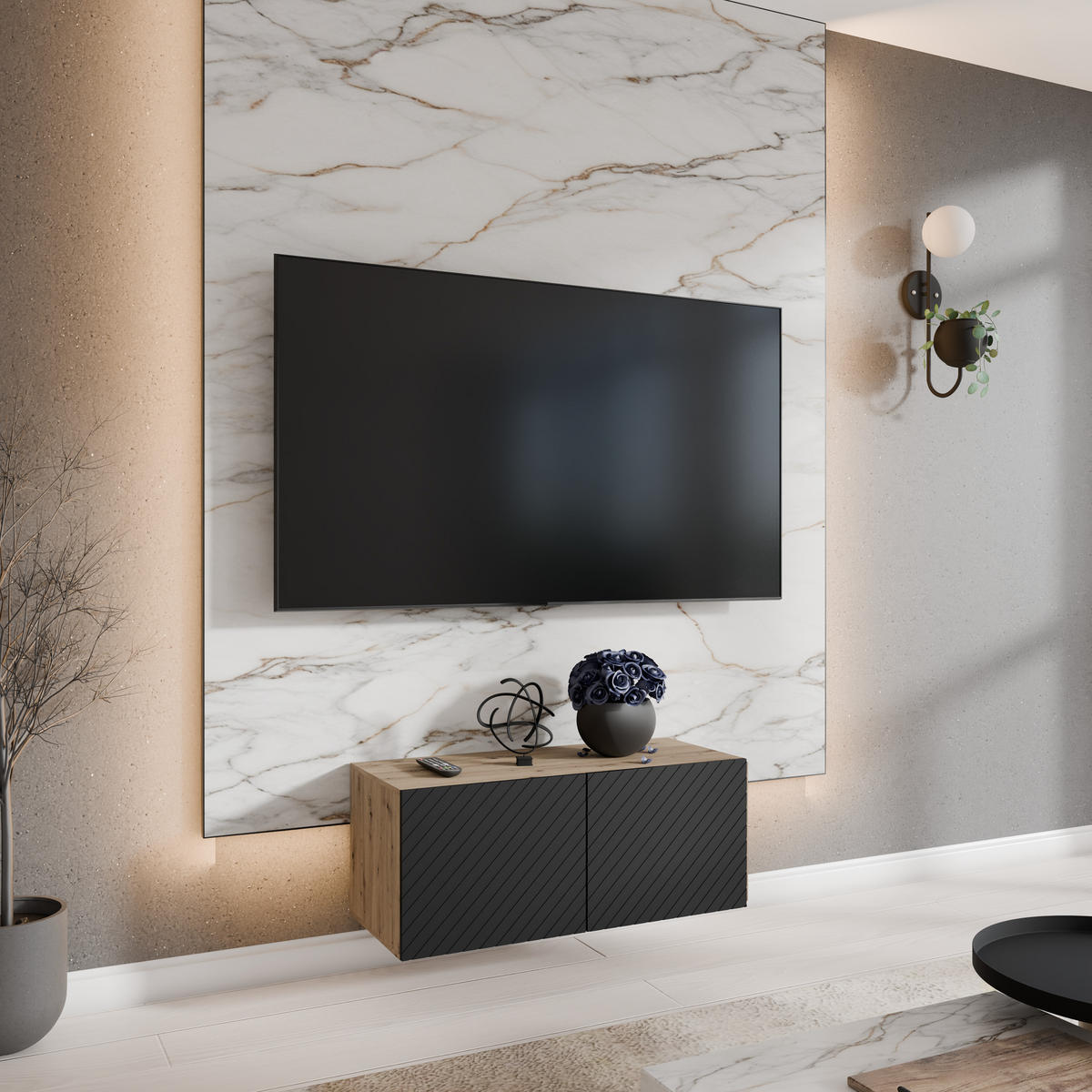 TV-SCHRANK KLER - Schwarz/Eiche Artisan, Holzwerkstoff (100/41/40cm) - Meblini