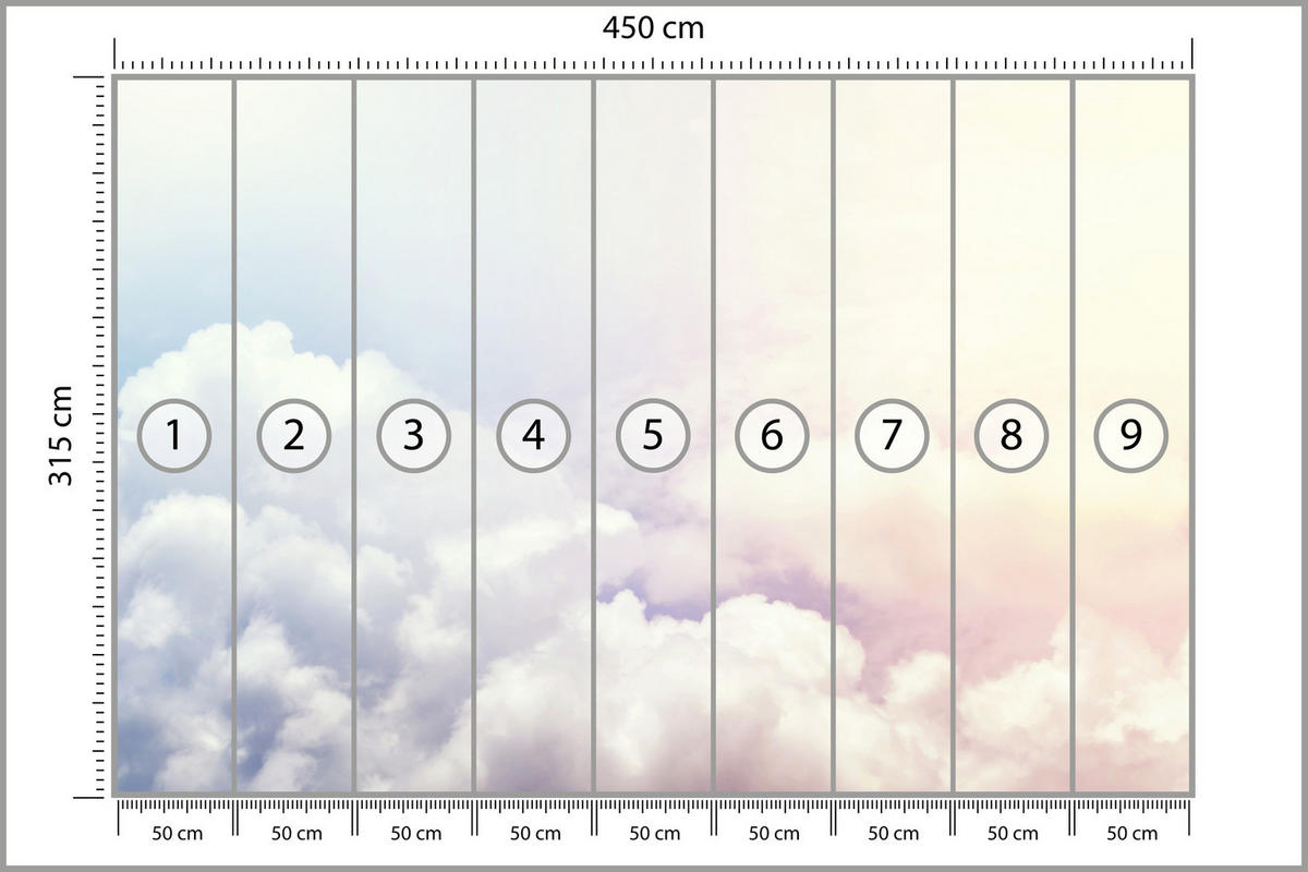 FOTOTAPETE für Schlafzimmer Blau Rosa Himmel Wolken 450x315 - Blau/Beige, Papier (450/315cm) - Muralo