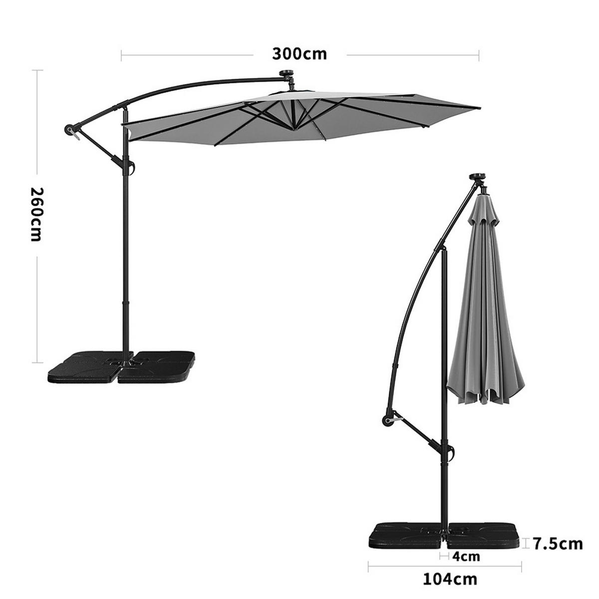 AMPELSCHIRM aus Polyester Metall in Dunkelgrau mit befüllbarer Kunststoff-Sockel und Kreuzständer drehbar 360° neigbar 60° 3 x 2.6m - Dunkelgrau, Metall (300/240cm) - Livingandhome