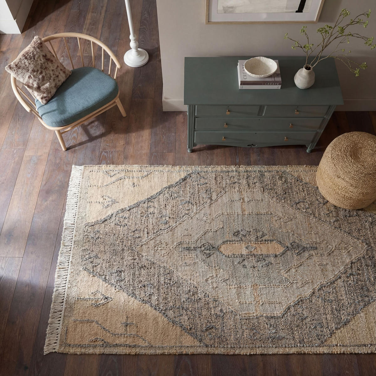 NATURTEPPICH handgewebt BERMEO, im Vintage-Stil, Natur, 160 x 230 cm - Beige, Textil (160/230cm) - KADIMA DESIGN