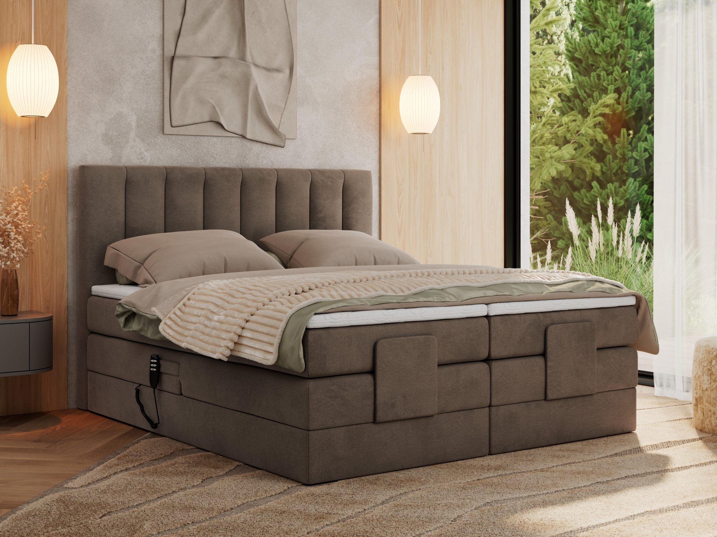 BOXBETT COMFORTO 140/200 - Braun Velvet - H3 - Braun, Holz/Textil (140/200cm) - MKS