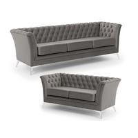 SITZGARNITUR 3+2 Chesterfield Whitby Grau Samt mit silbernen Füßen - Silberfarben/Grau, Holz/Textil (237/78/82cm) - S-Style Möbel