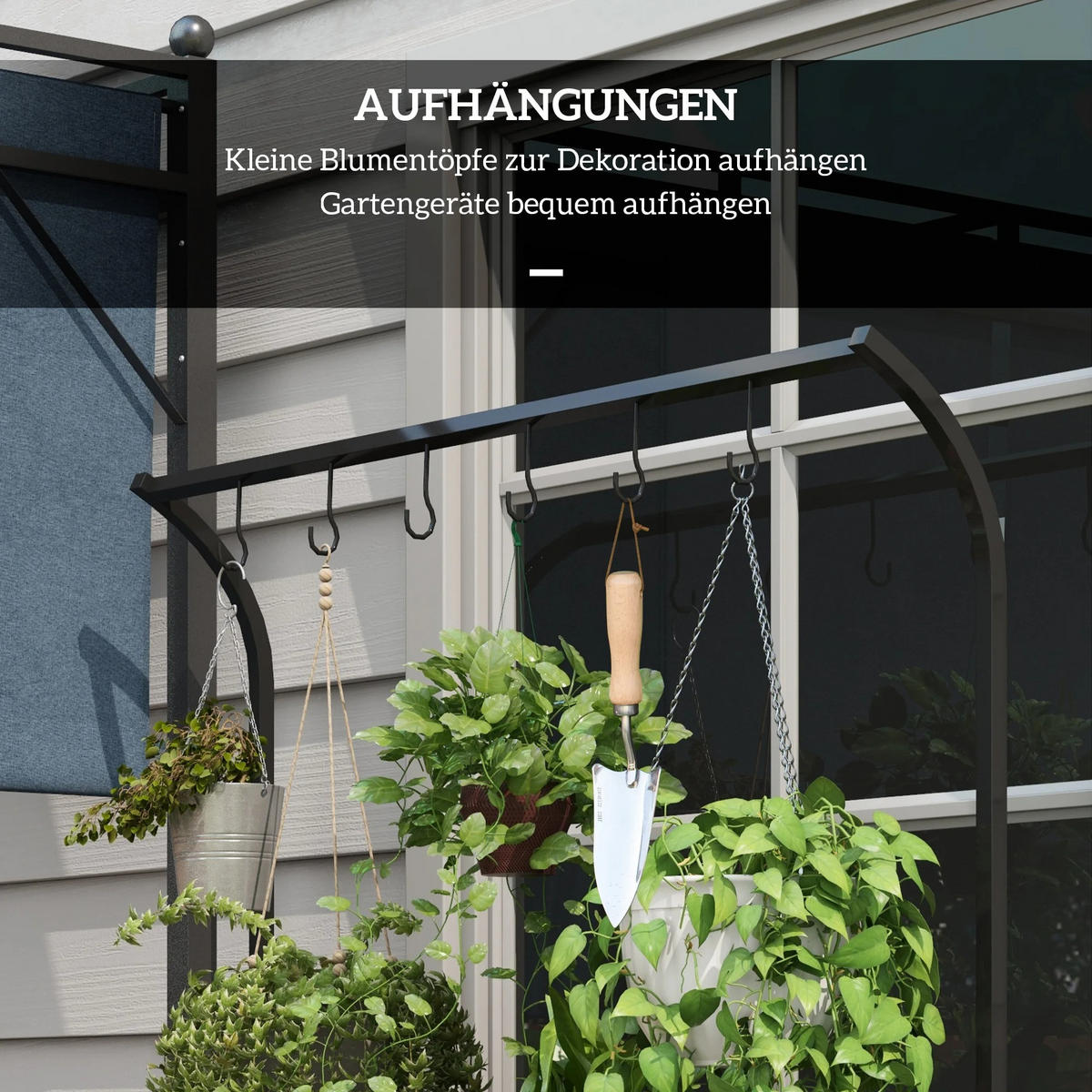 PFLANZENREGAL 3-stufiger, mit 6 Aufhängehaken - Schwarz, Metall (110/170/50cm) - Kaket