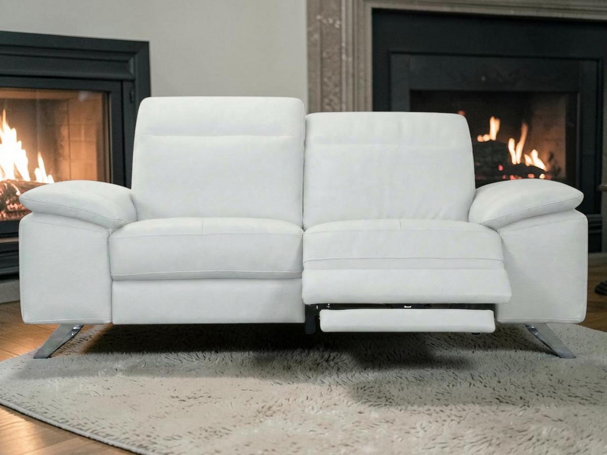 3-SITZER Sofa Genius Echtleder mit 1 x Relaxfunktion Weiß - Weiß, Leder/Metall (220/80/104cm)