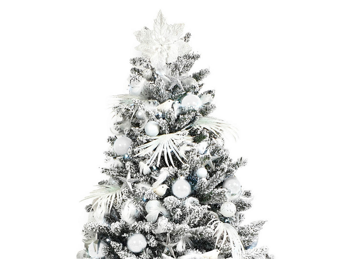 LAALU WEIHNACHTSBAUM geschmückt künstlich mit 139 Stk Kugeln POLAR WHITE 270 cm mit Metallständer - Silberfarben/Weiß, Kunststoff (270cm) - LAALU