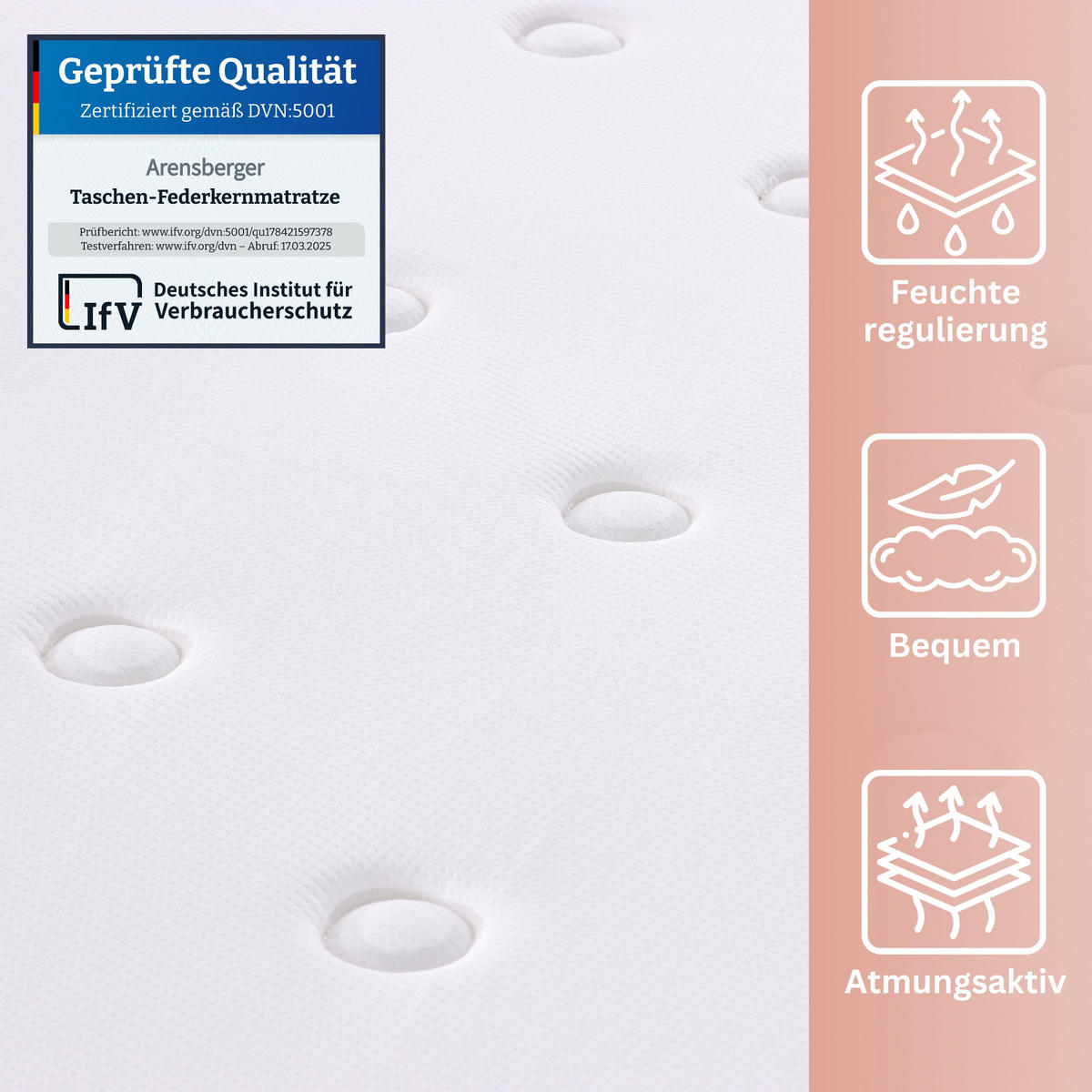 TASCHENFEDERKERN Matratze Kupfer, 120x200cm - Weiß, Textil (120/200cm) - Arensberger