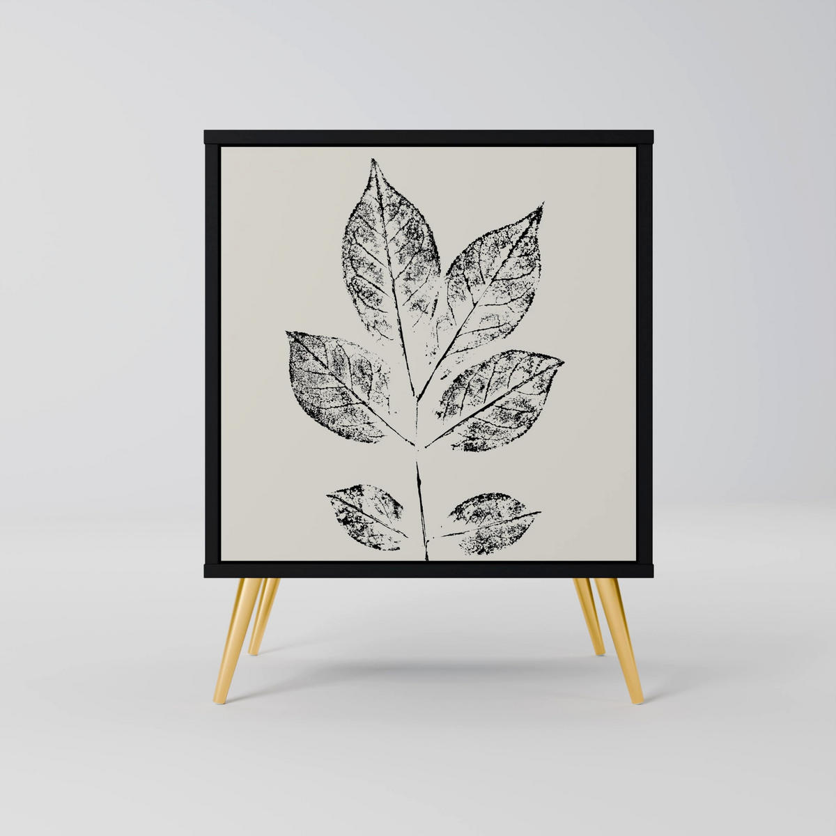 SIDEBOARD LEAFY STAMPS, Schwarz, 57,5x42x67,5 cm, Schwarze Metall-Rahmenfüße - Multicolor/Schwarz, Holzwerkstoff/Metall (57.5/67.5/42cm) - SpaceRebels