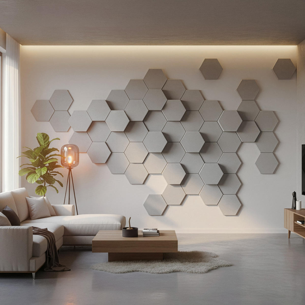AKUSTIKPLATTEN HEXAGON SILENT - Hellgrau, 10 - Hellgrau, Kunststoff (35/30.3/1cm) - Home Deluxe
