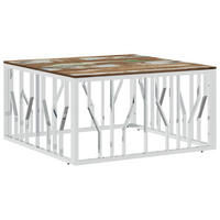 COUCHTISCH Silbern Edelstahl und Altholz Massiv - Silberfarben, Metall (80/80/40cm) - furnicato