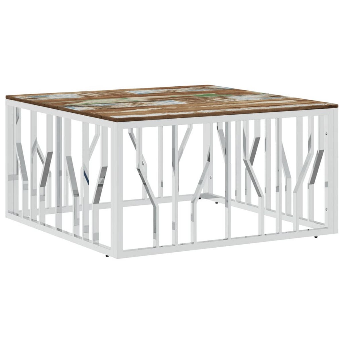 COUCHTISCH Silbern Edelstahl und Altholz Massiv - Silberfarben, Metall (80/80/40cm) - furnicato