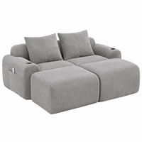 SOFA modular 2-Sitzer mit 2 Hockern 200 x 174 x 80 cm Corduroy Light Gray - Hellgrau, Kunststoff (174/80/200.1cm) - Meubliv