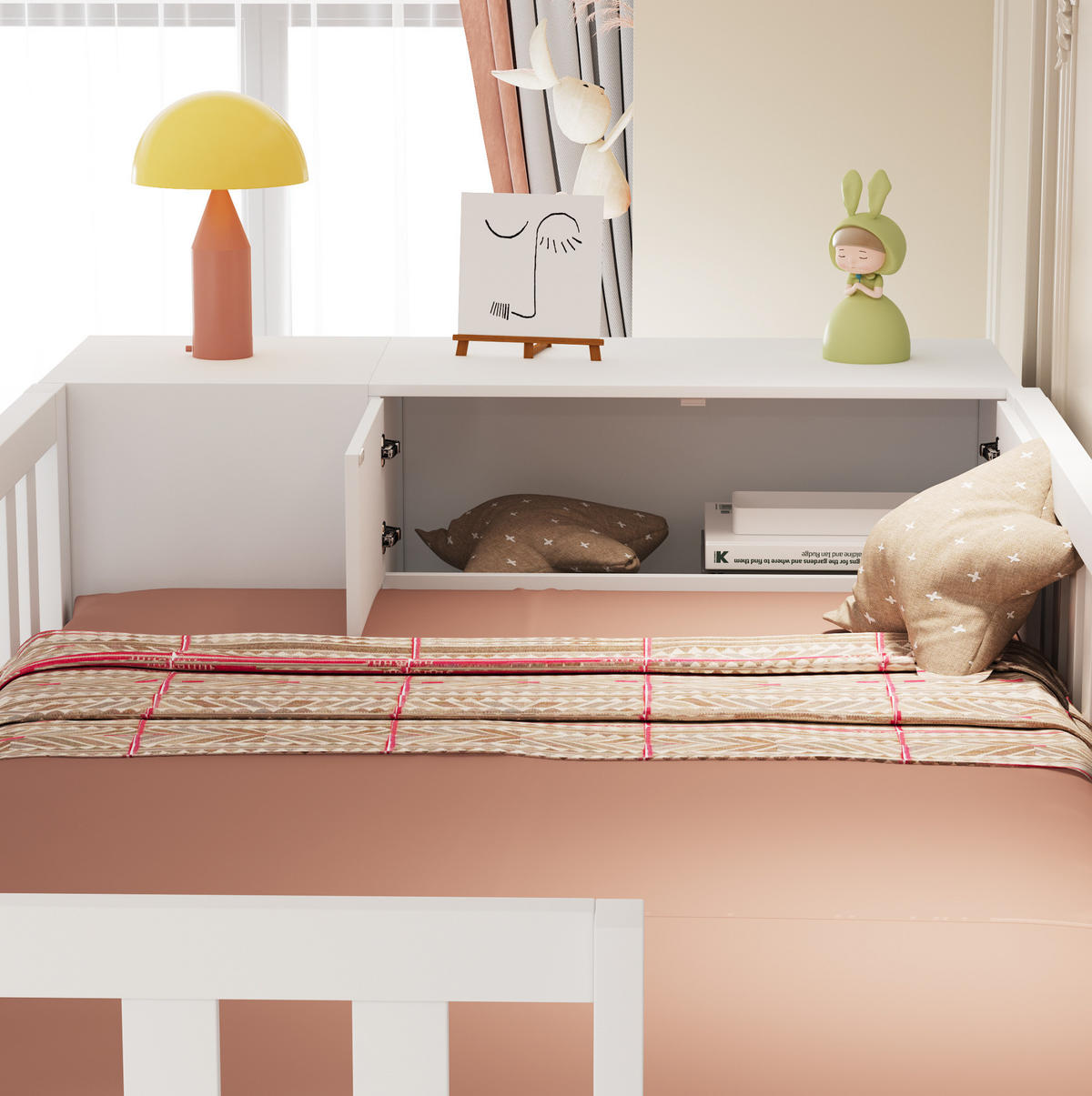 HOCHBETT 90/200 cm in Weiß mit Kleiderschrank, Regalen und Stauraumleiter - Weiß, Holzwerkstoff (90/200cm) - Flora Grace