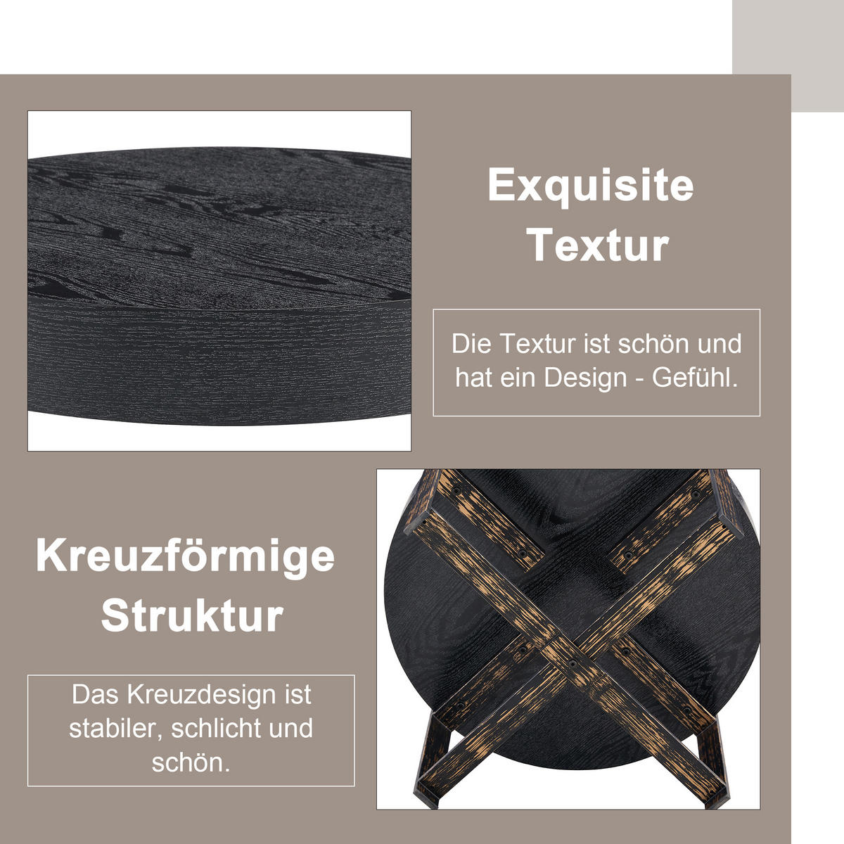 BEISTELLTISCH 68/68/39 cm Schwarz mit Kreuzfuß aus Metall und MDF - Schwarz, Holzwerkstoff (68/68/39cm) - OKWISH