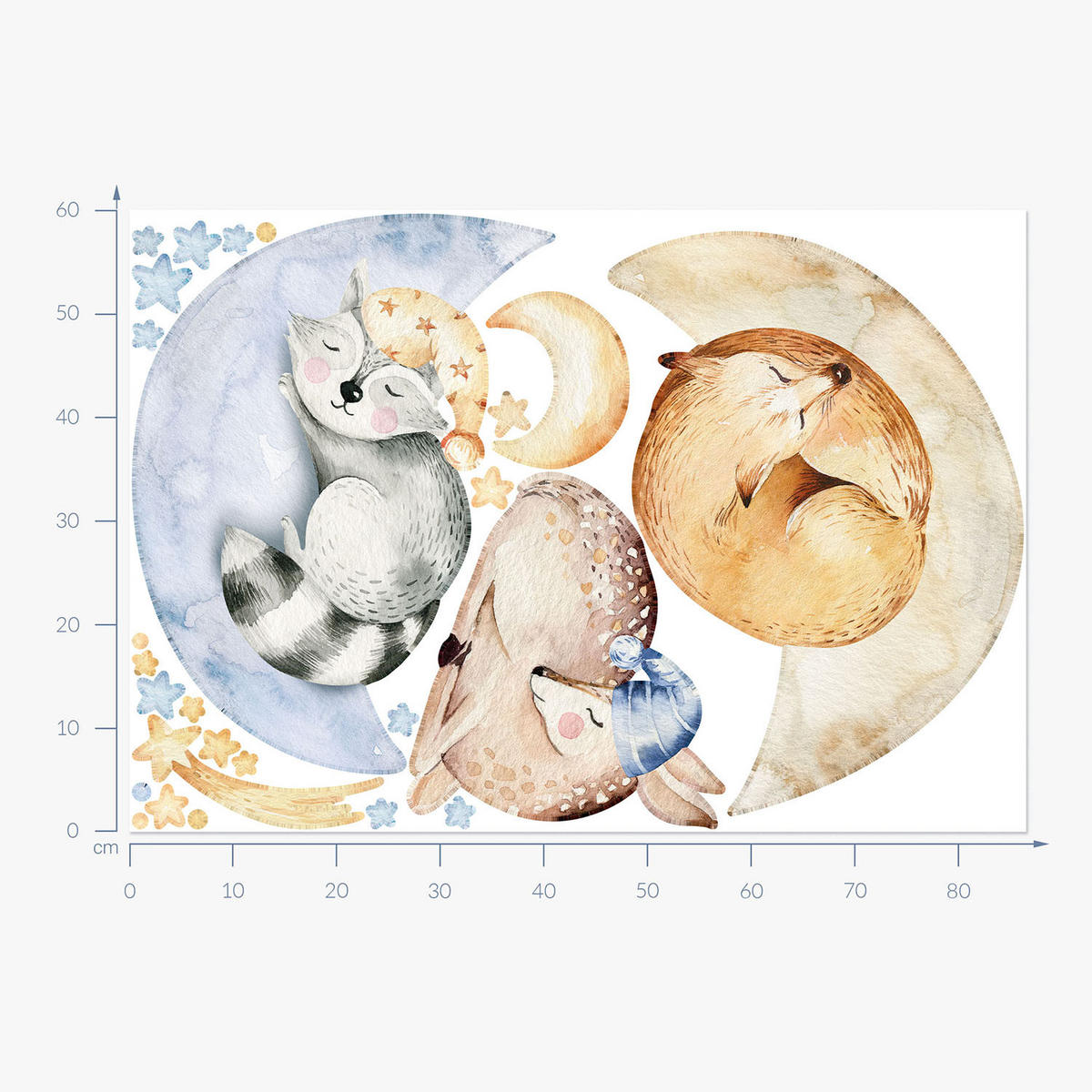 WANDAUFKLEBER 60x86cm - Schlafende Tiere - Multicolor, Kunststoff (60/86/0.1cm) - Wallfluent