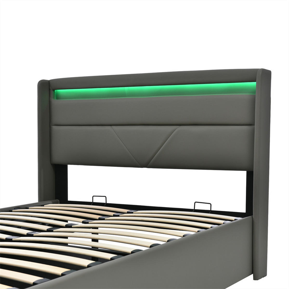 POLSTERBETT 140/200 cm in Grau mit LED - Grau, Holz/Textil (140/200cm) - KOMHTOM