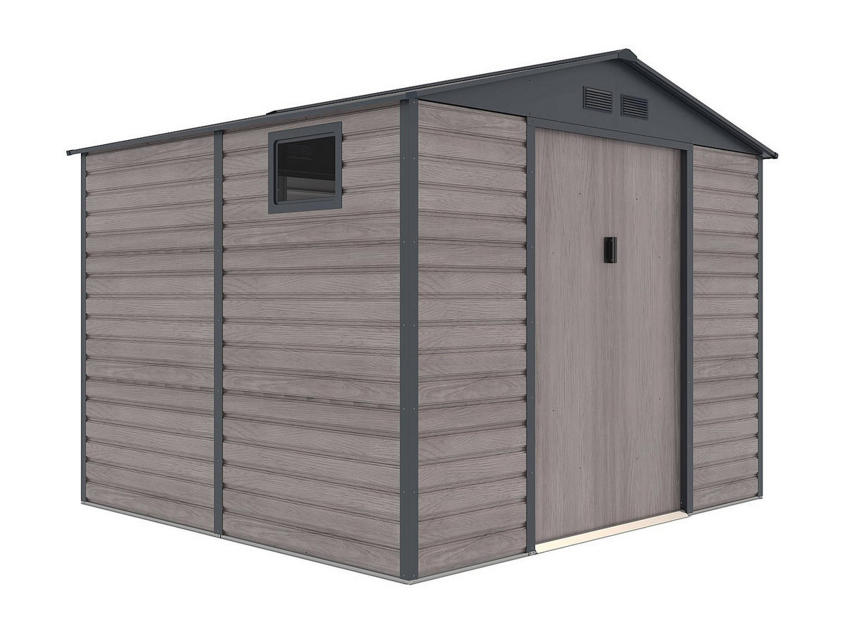 SCHREBERGARTENHAUS - 267 cm x 245 cm - metall - anthrazitgrau, naturfarben dunkel Adelmo - Grau, Metall (267/221/245cm) - Vente-Unique