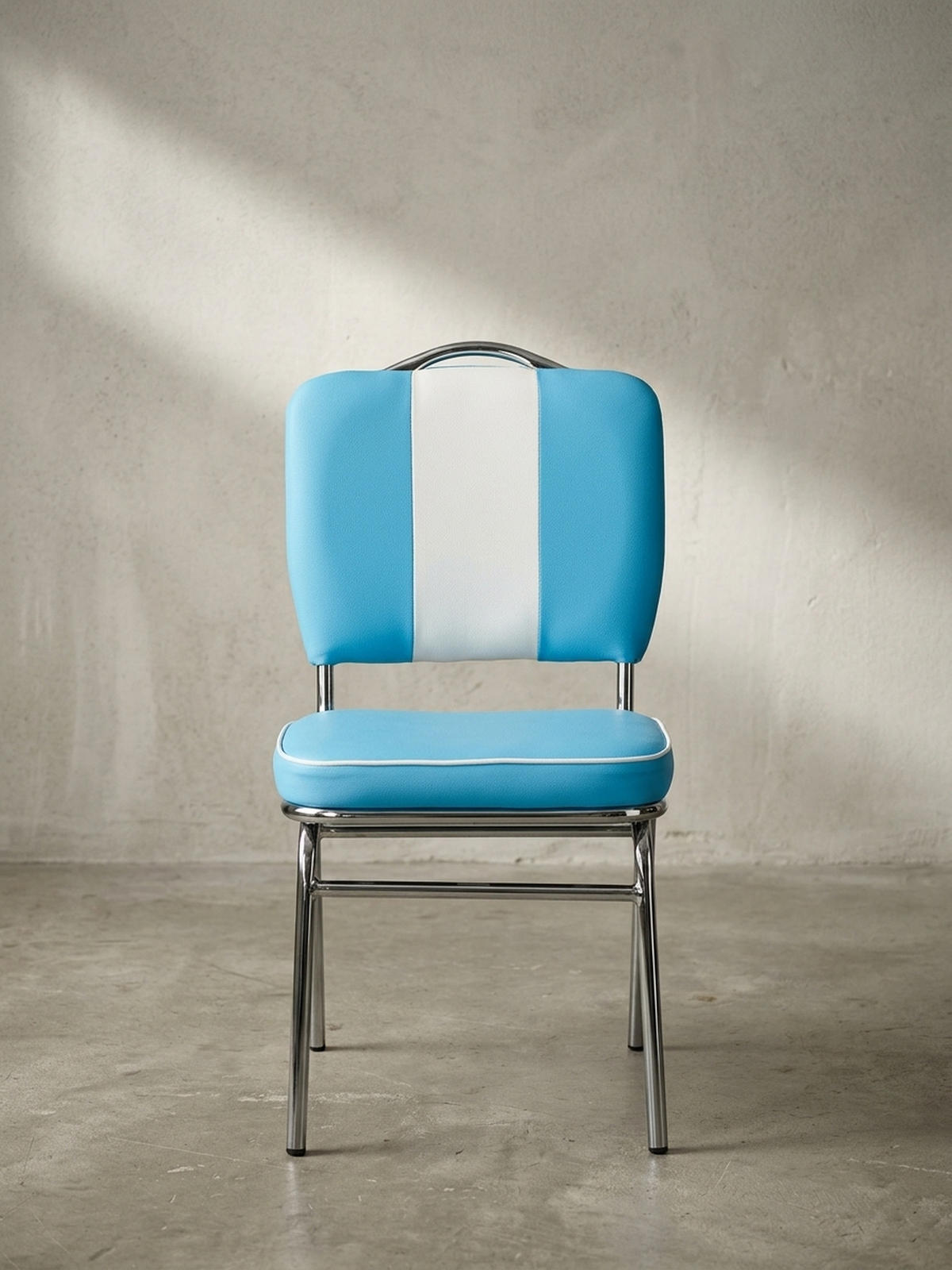 ESSZIMMERSTUHL Kunstleder mit Metallgestell Retro 50er Jahre gepolstert, Blau 47x45x90 cm - Blau/Silberfarben, Kunststoff/Textil (47/90/45cm) - KADIMA DESIGN