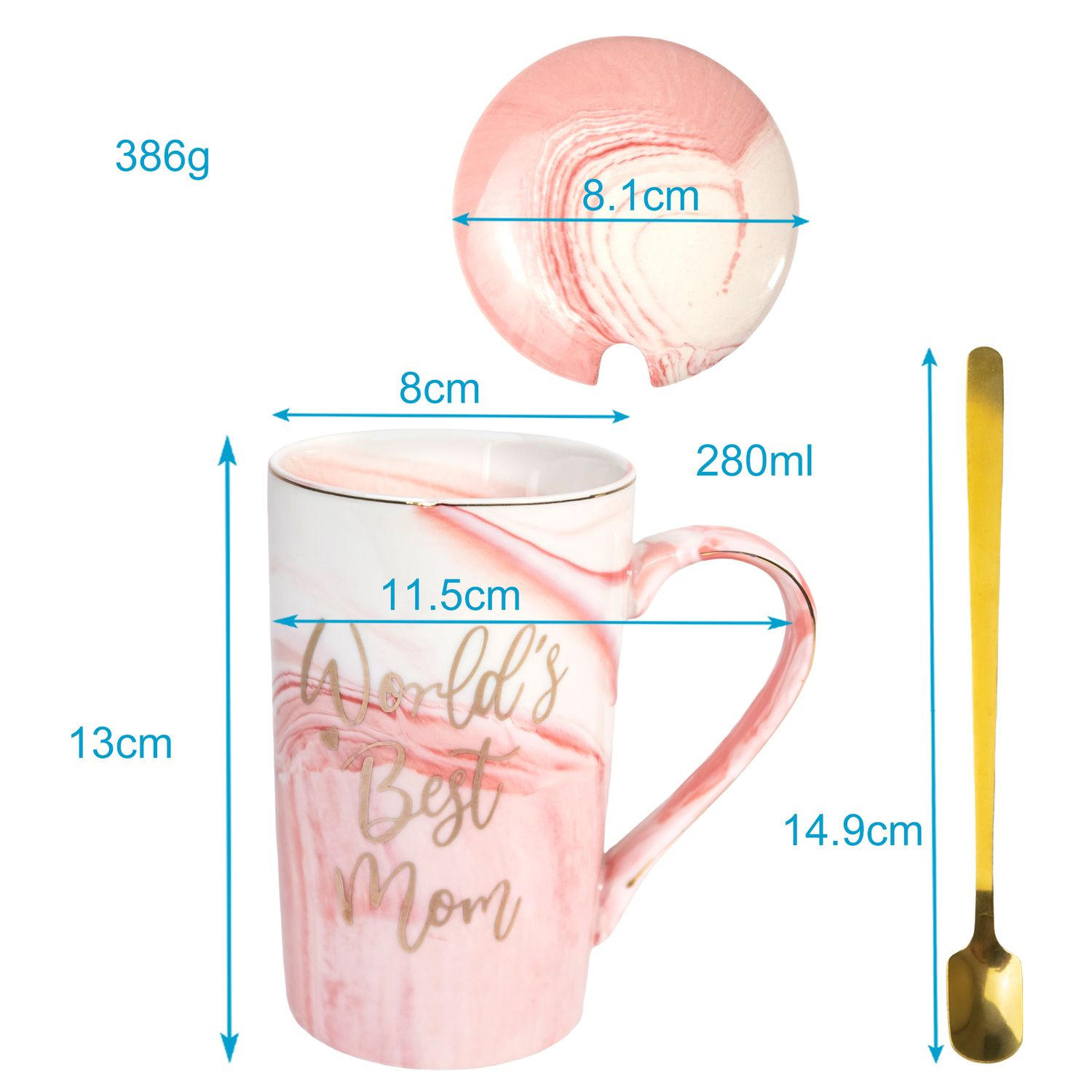 KAFFETASSE mit Deckel Muttertags Geschenk 280 ml - Rosa, Keramik (0.28L) - Intirilife