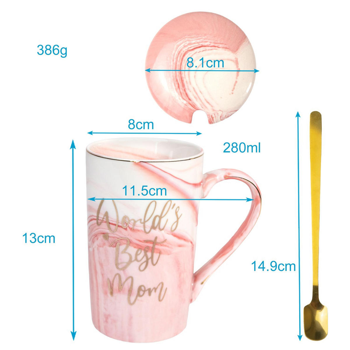 KAFFETASSE mit Deckel Muttertags Geschenk 280 ml - Rosa, Keramik (0.28L) - Intirilife