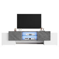 LOWBOARD 180/40/45 cm Marmoroptik Weiß Grau für 80 Zoll Spanplatte Glasablage 50 kg modern - Weiß/Grau, Glas/Holzwerkstoff (180/46.5/40cm) - EVRYAE
