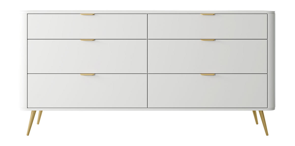 KOMMODE Oval Weiß 172 cm - Goldfarben/Weiß, Holzwerkstoff/Metall (172/84/38cm) - Selsey
