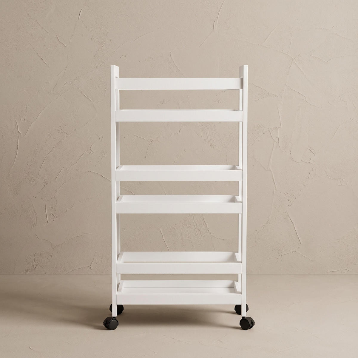 BADEZIMMERREGAL auf Rollen Kluk 38/15/76 cm - Weiß, Naturmaterialien (15/76/38cm) - NUXIO