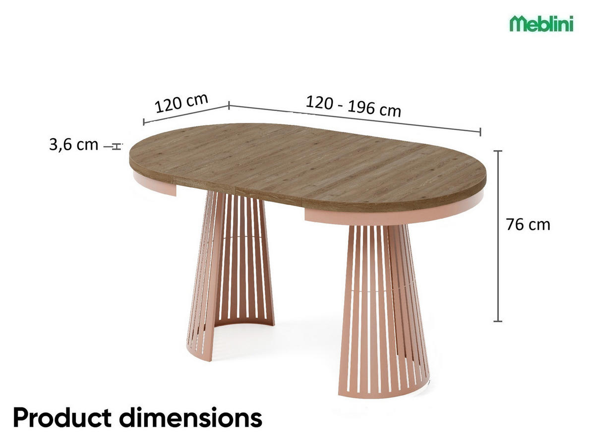 ESSTISCH Cone Bis - Wildeiche/Kupferfarben, Holzwerkstoff/Metall (120/120/76cm) - Meblini