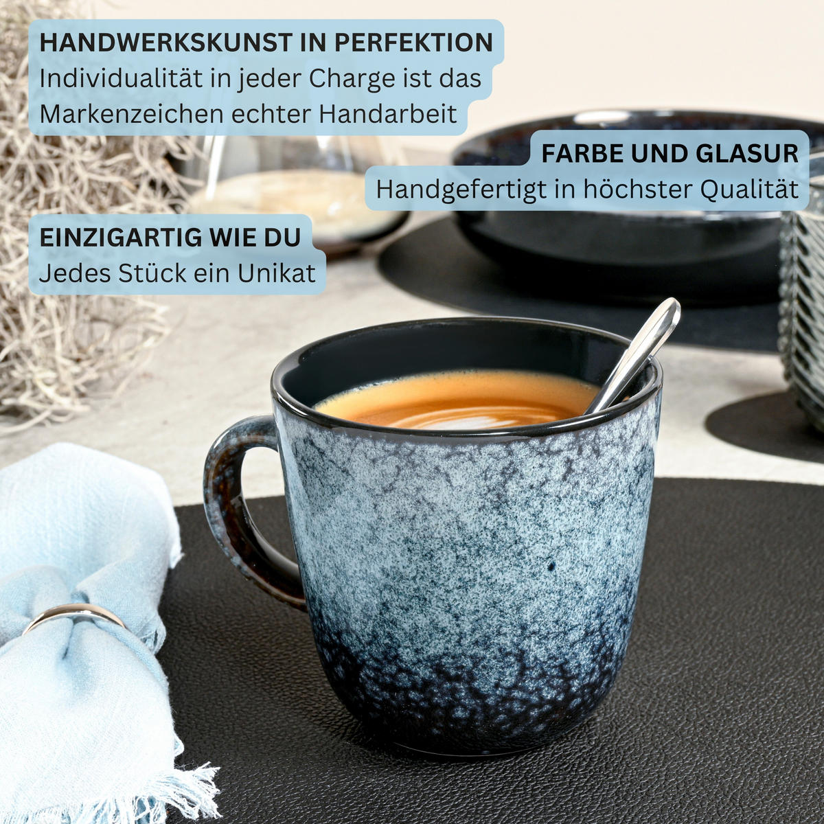 KAFFEEBECHER SET OSAKA - 6 teilig aus Steingut - Blau, Stein (0.4L) - Sänger