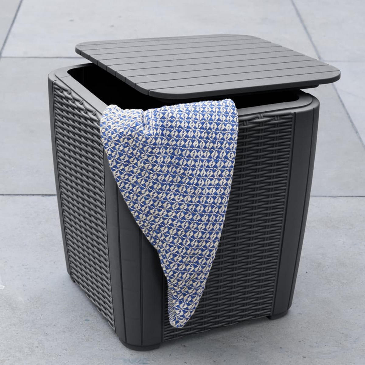 GARTEN-BEISTELLTISCH Luzon Rattan-Optik Flach Graphitgrau - Graphitfarben, Kunststoff (39/39/43cm) - Keter