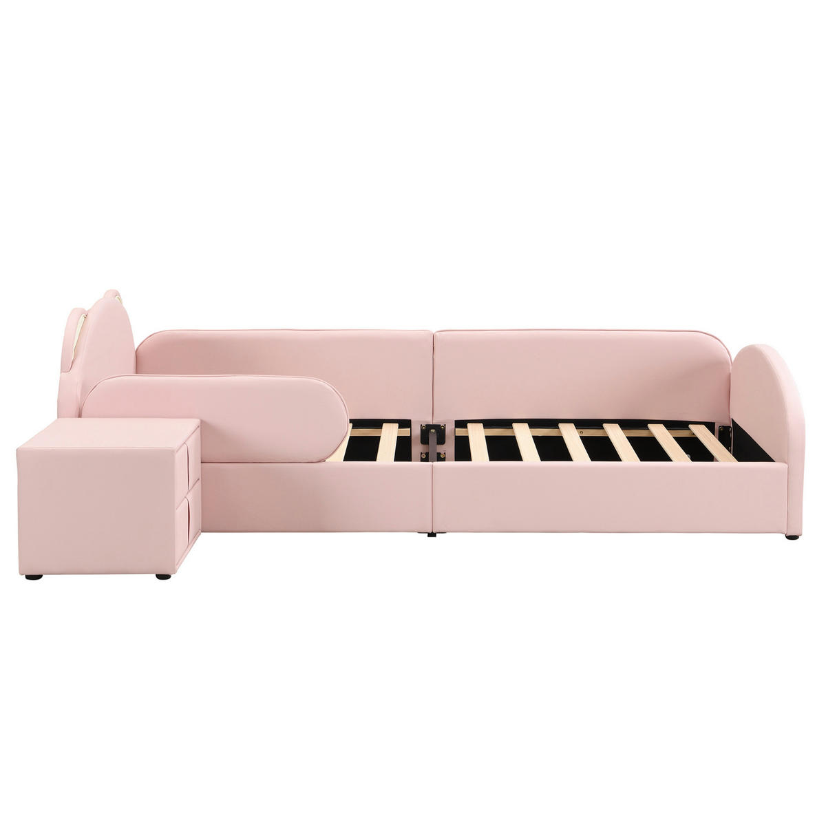 POLSTERBETT Bären-Design 90/200 cm, Rosa mit Nachttisch ohne Matratze - Rosa, Kunststoff (90/200cm) - MIVRAY