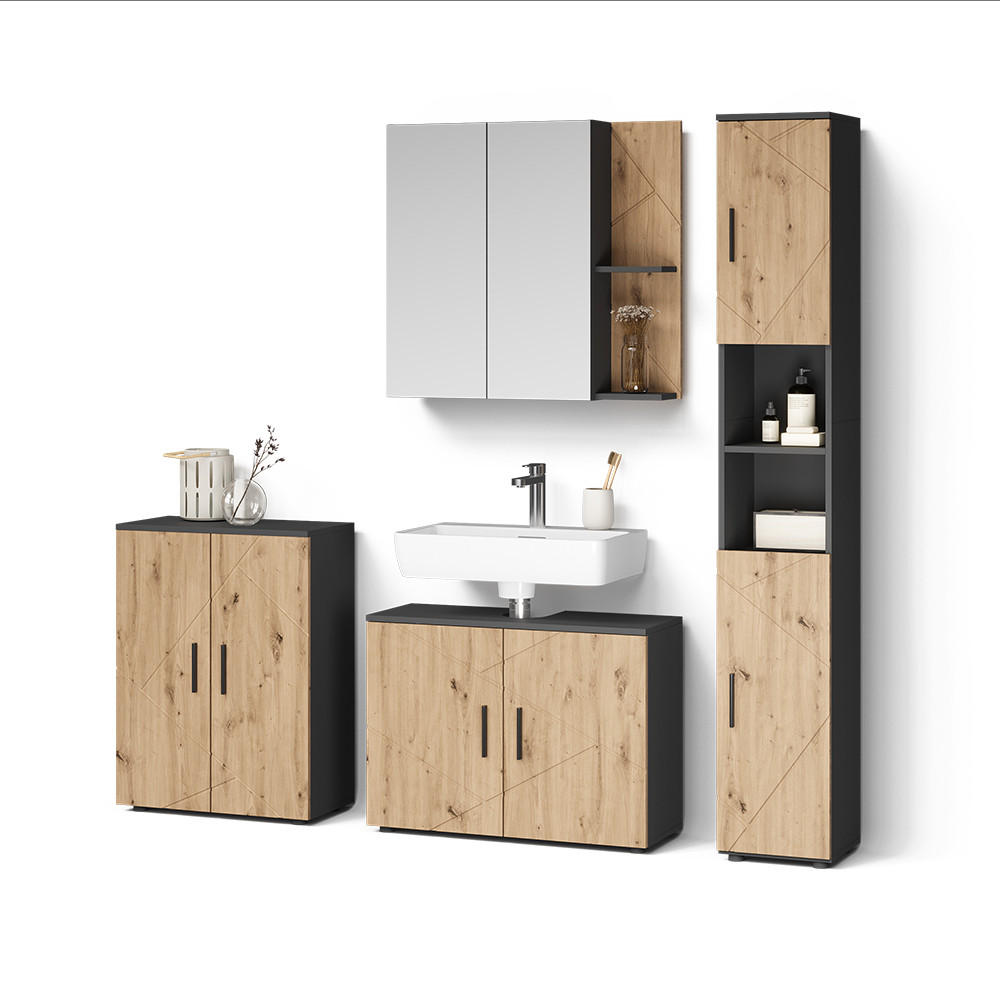 Livinity® KOUPELNOVÝ NÁBYTEK Ronco, Antracit/Řemeslný dub, 4dílná