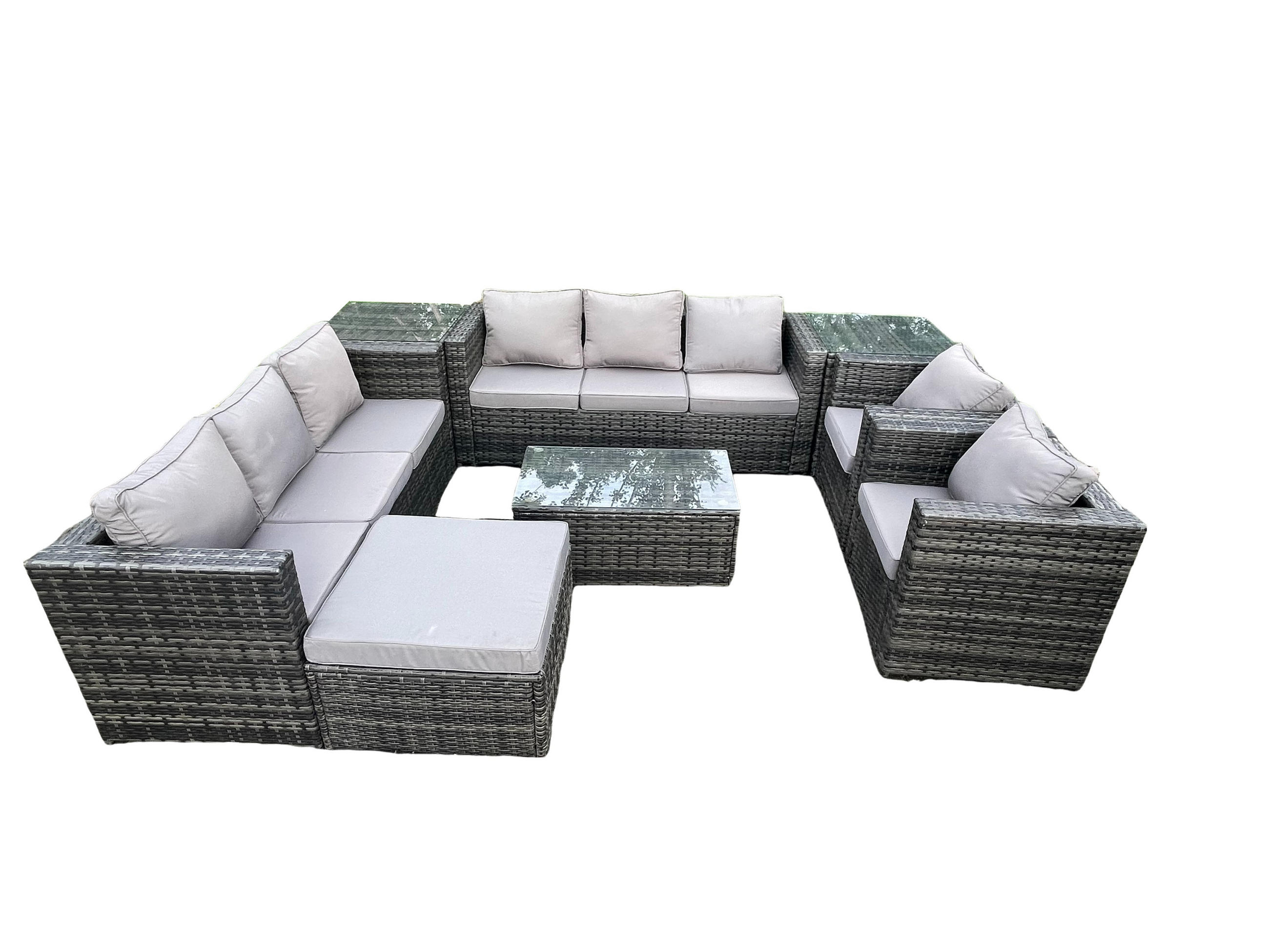 GARTENMÖBELSET Polyrattan 9-Sitzer - Dunkelgrau, Metall - Fimous