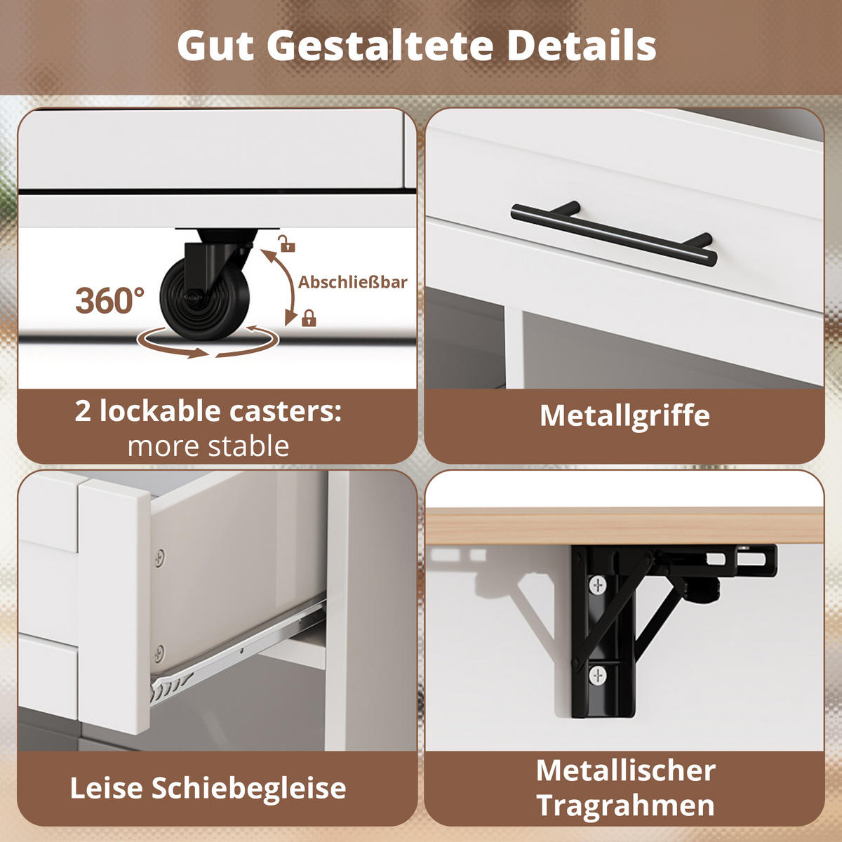 KÜCHENINSEL Mobile & Servierwagen (138 cm) in Weiß/Natur mit Weinregal & viel Stauraum - Weiß, Holzwerkstoff (138/92/70cm) - Urban Meuble