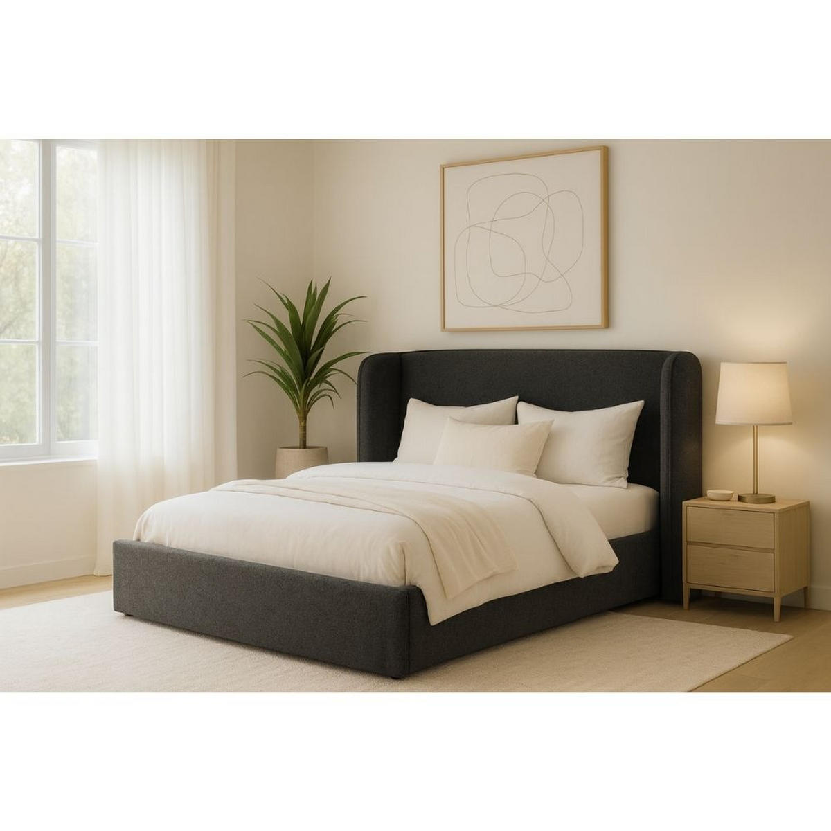 POLSTERBETT Stella mit Bettkasten, ohne Matratze, 180x200 cm, Anthrazit - Anthrazit/Schwarz, Textil (180/200cm) - AN-Moebel 4u