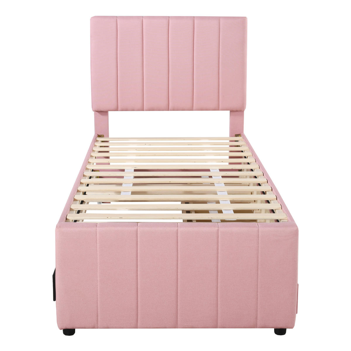 KINDERBETT 90/200 mit Rollbett, Schubladen und Lattenrost in Rosa - Rosa, Holzwerkstoff/Textil (90/200cm) - EVRYAE