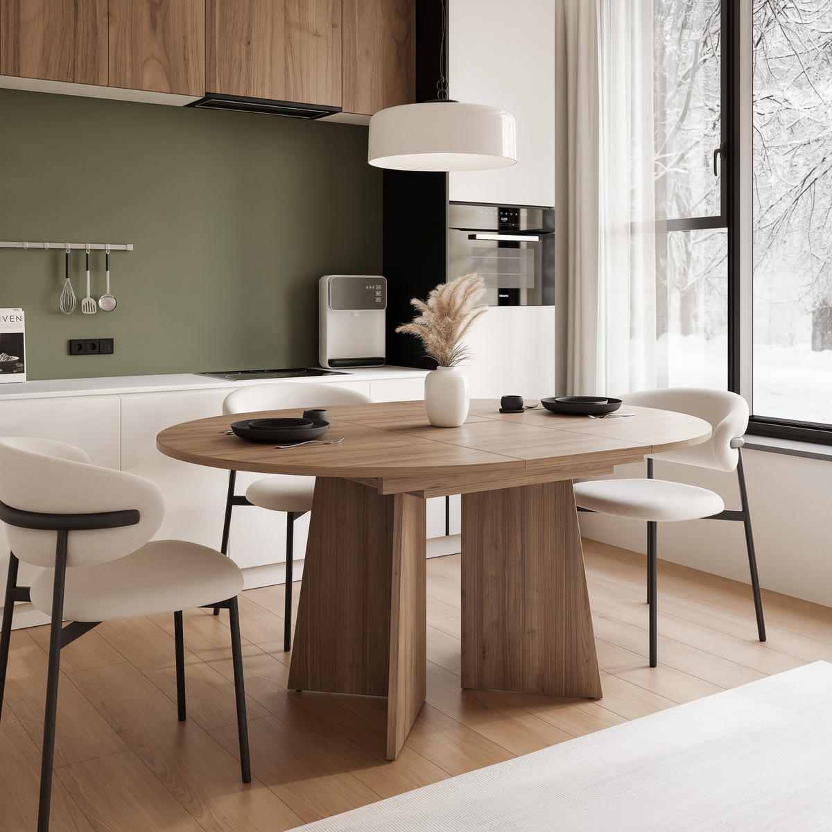 TISCH AUSZIEHBAR BELLAGIO 120-160/76 cm runden, Cashmere/Nussbaum - Kaschmir, Holzwerkstoff (120/120/76cm) - Idohome
