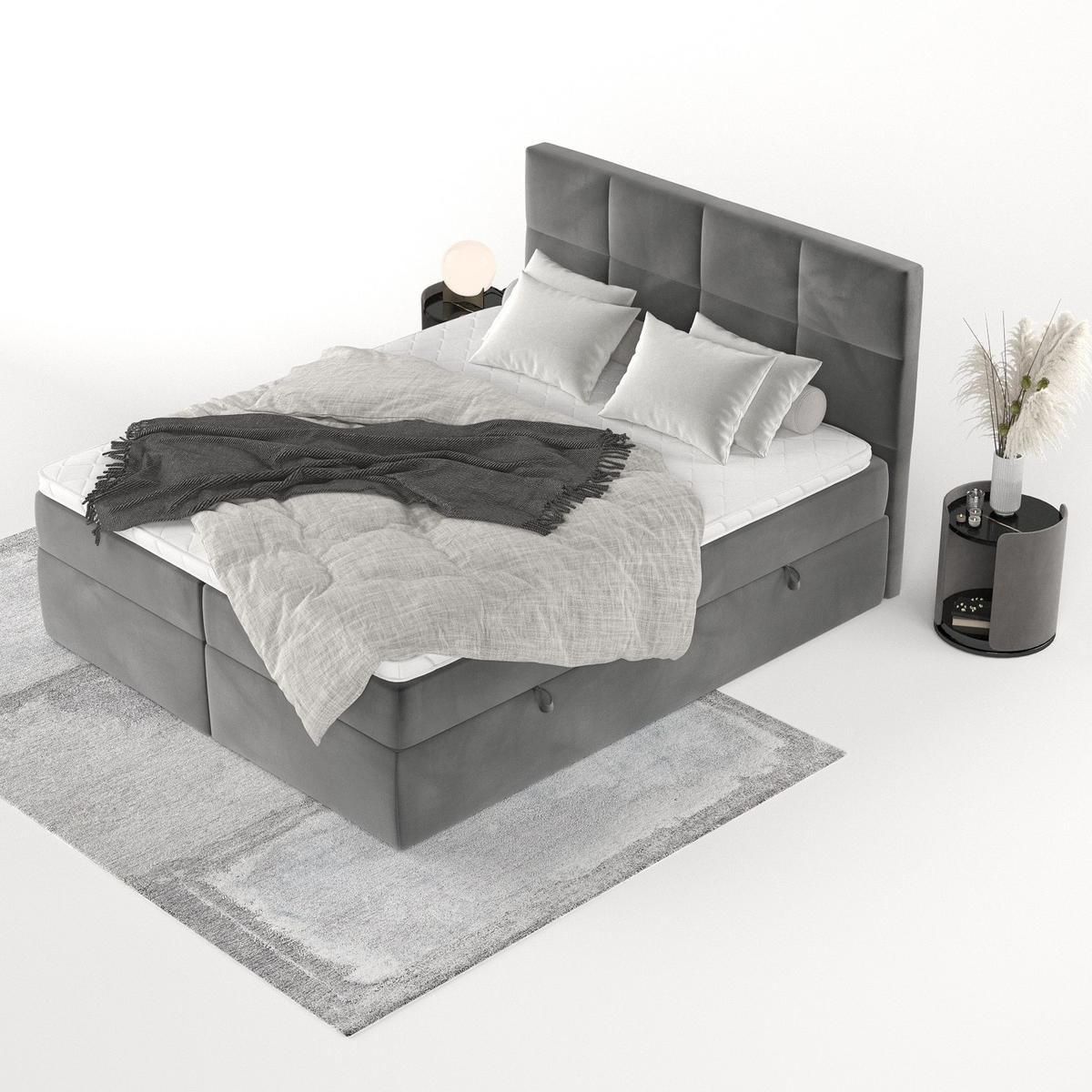 BOXBETT Oris 140/200 cm Grau im Kronos Stoff - Schwarz/Grau, Holz/Holzwerkstoff (140/200cm) - AltaBeds