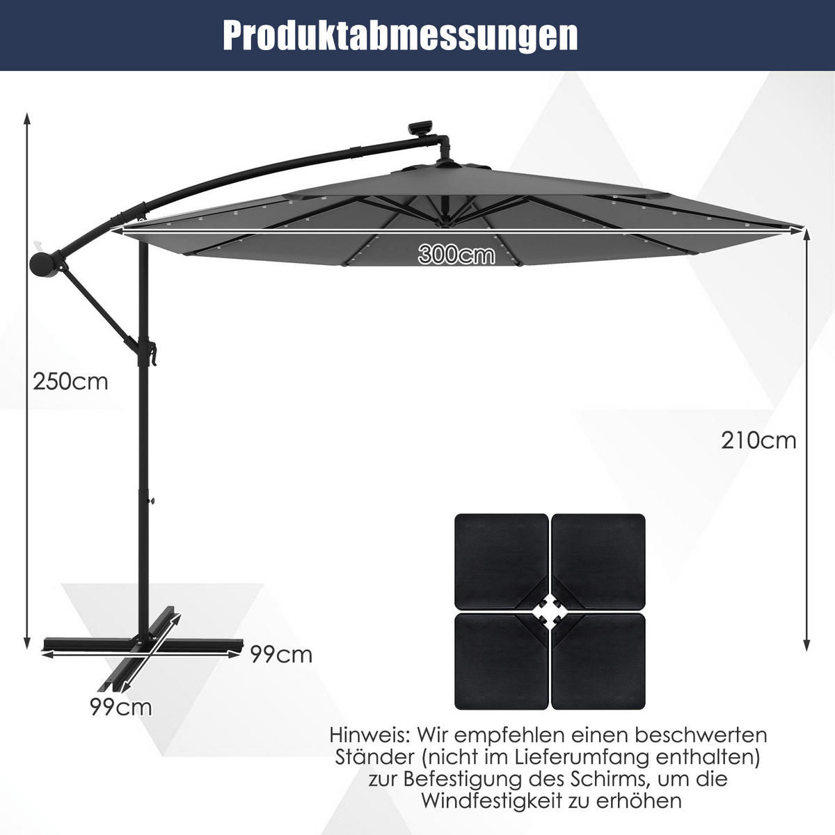 PARASOLL Grå - Grå, Plast (300/300cm) - COSTWAY