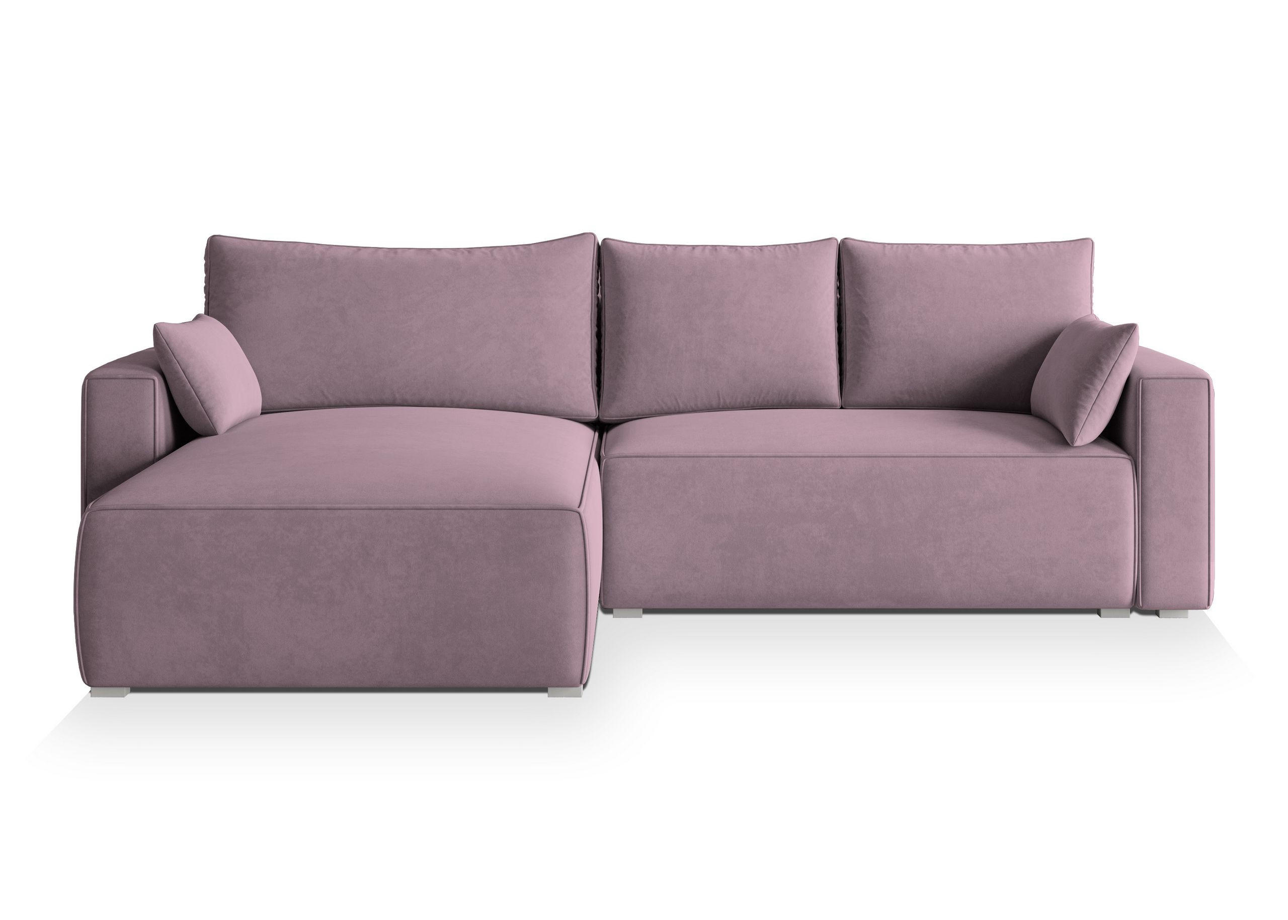 ECKSOFA FORIL Lila Velours-Stoff mit Schlaffunktion - Lila, Holz (265/178cm) - MASSENO