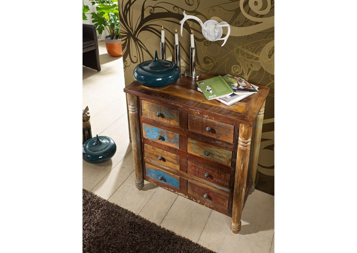 KOMMODE Altholz 80x42x85 mehrfarbig lackiert FABLE #09 - Multicolor, Holz (80/85/42cm) - Massivmoebel24
