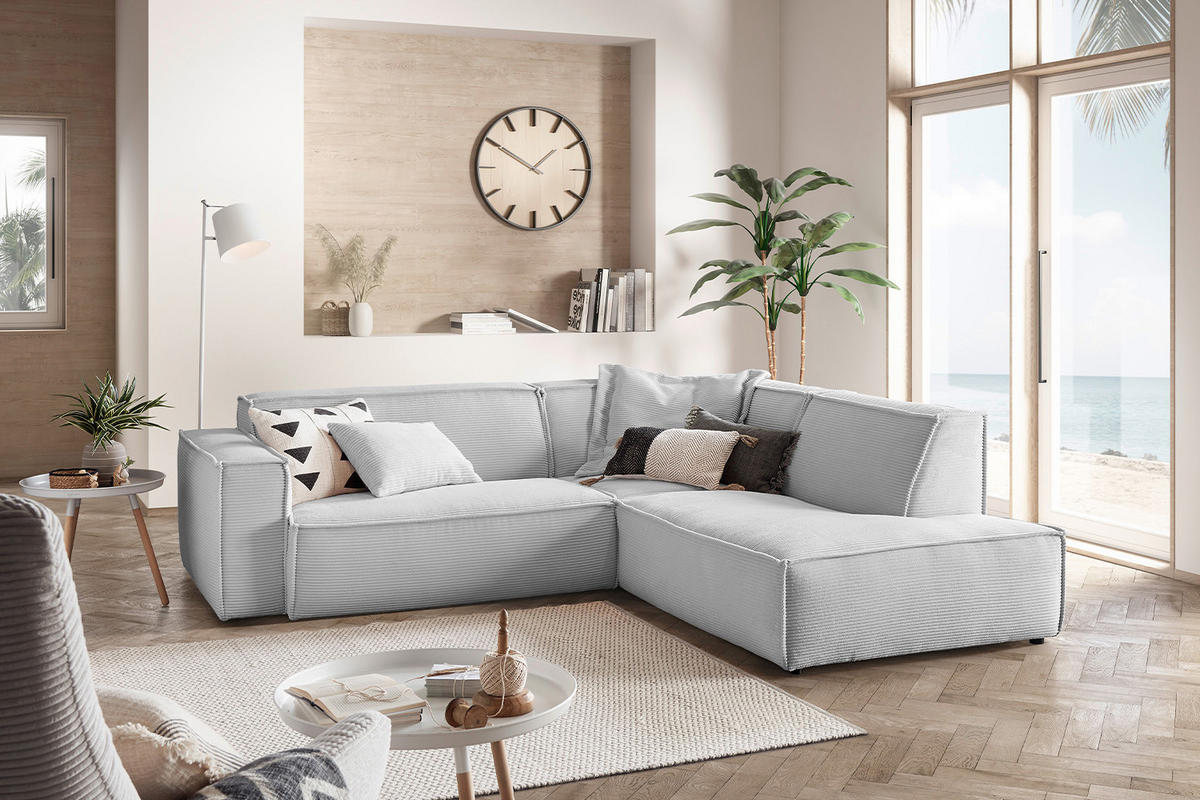 ECKSOFA SAMU Hellgrau Cord - Hellgrau/Schwarz, Textil (254/224cm) - KAWOLA