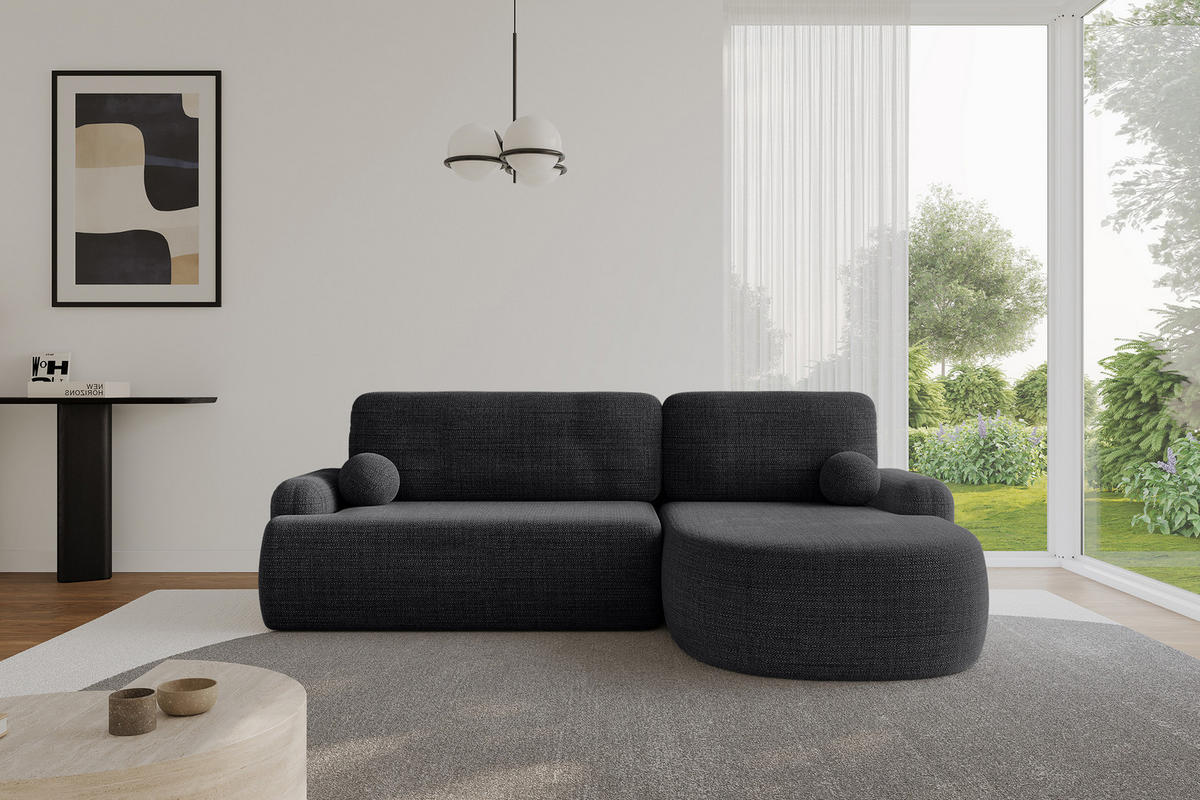 WOHNLANDSCHAFT mit Schlaffunktion und Bettkasten LIRA-L - 264x172x89 Schwarz - Schwarz, Holzwerkstoff/Textil (172/264cm) - ALTDECOR