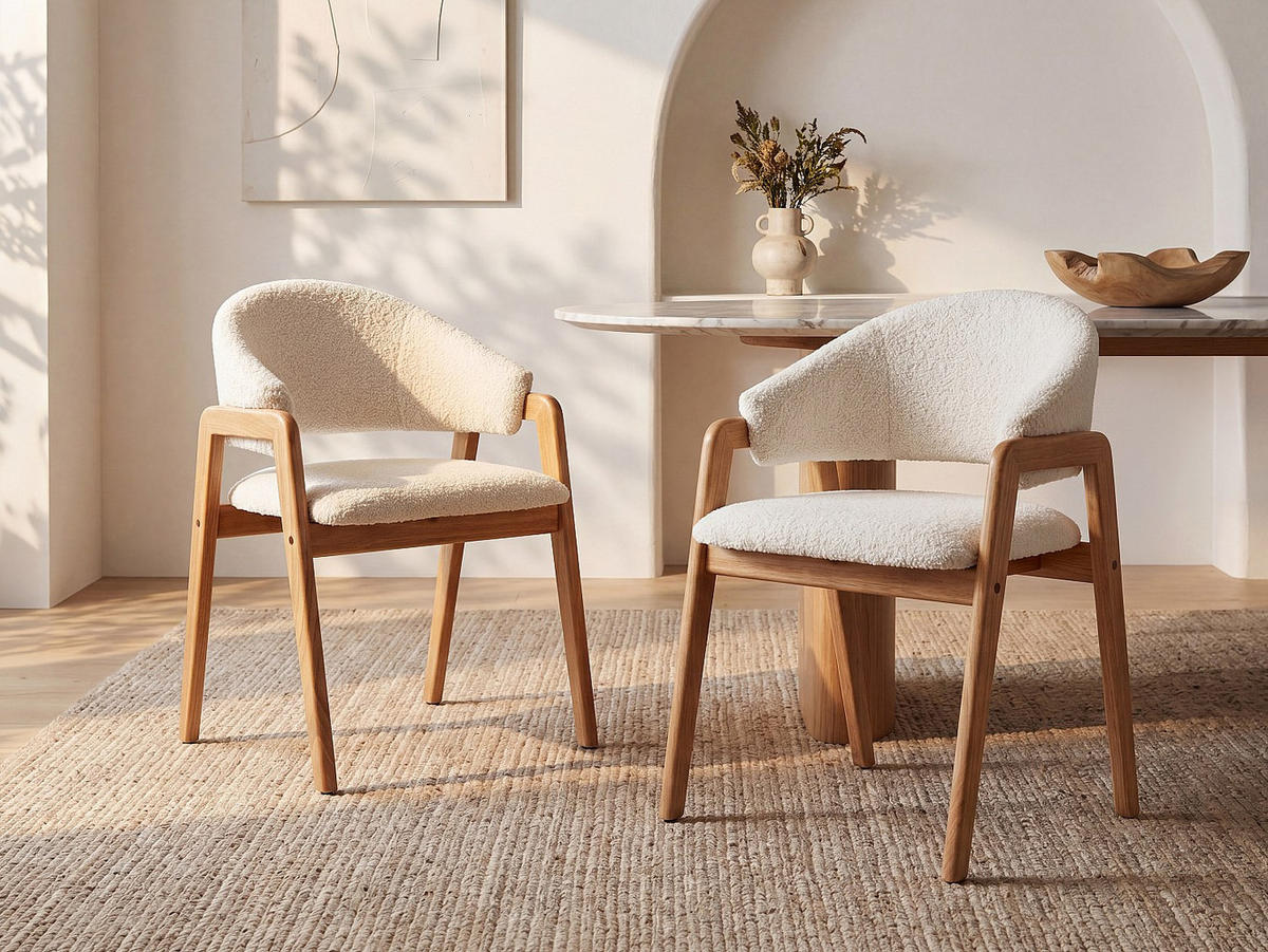 STUHL - 56 cm x 53.5 cm - stoff - weiß Soluna - Weiß/Naturfarben, Textil (56/82/53.5cm) - Vente-Unique