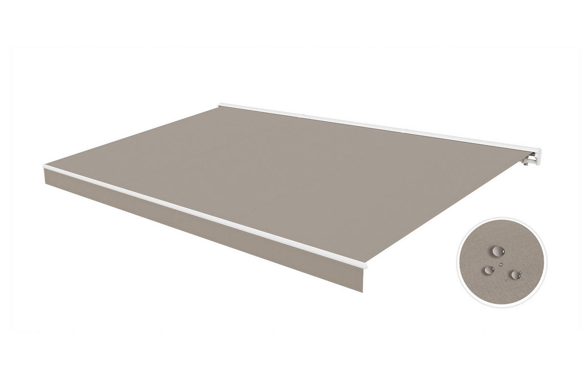 HALBKASSETTENMARKISE Fazzio Struktur weiß - leinwand Taupe 5x3m motorisierte - Premium-Leinwand 320g/m² - Taupe, Metall (495/218/300cm) - Cazeboo
