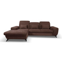ECKSOFA LUCE L-S Braun Plüsch-Stoff mit Schlaffunktion - Braun, Holz (279/172cm) - MASSENO