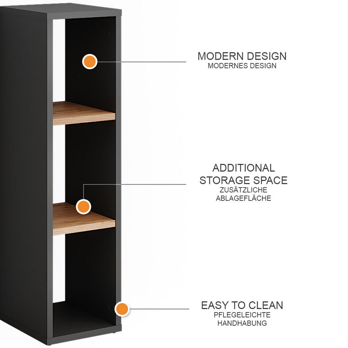 BOTNÍK Orlando Antracit/zlatý dub - antracitová, kompozitní dřevo (21.6/80.1/24cm) - Vicco