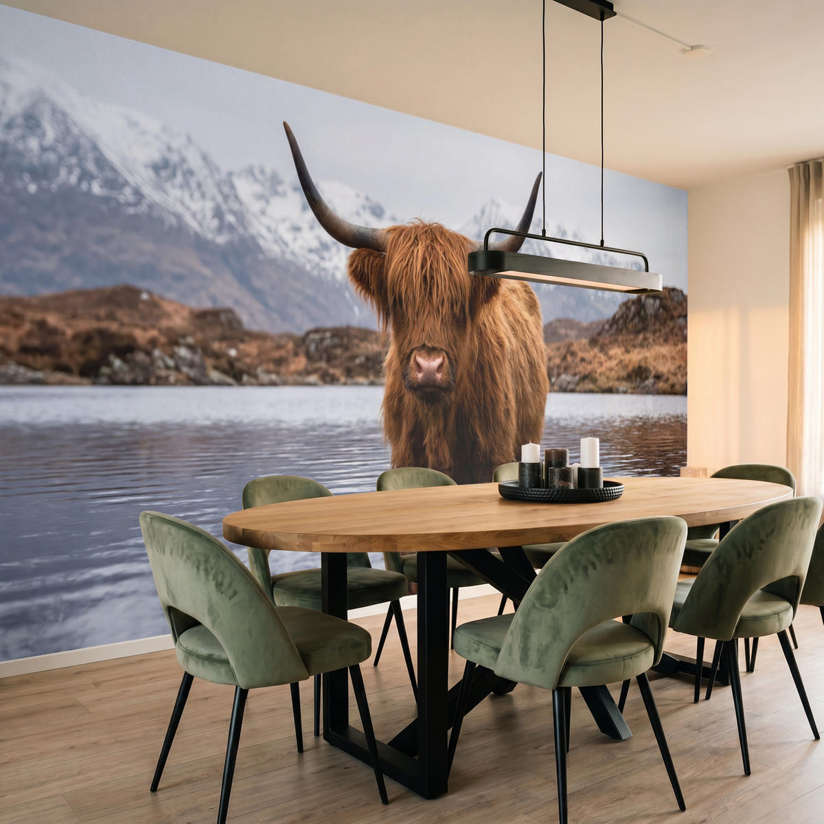 TAPETE - Schottischer Hochländer - Braun - Wasser - 400x200 cm - Braun, Papier (400/200cm) - OnlyWow