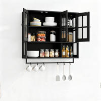 HÄNGESCHRANK in Schwarz mit 3 Türen und Handtuchhalter für Badezimmer und Küche, B88/T26/H82,5 cm - Transparent/Schwarz, Holzwerkstoff/Metall (88/82.5/26cm) - STILVORA