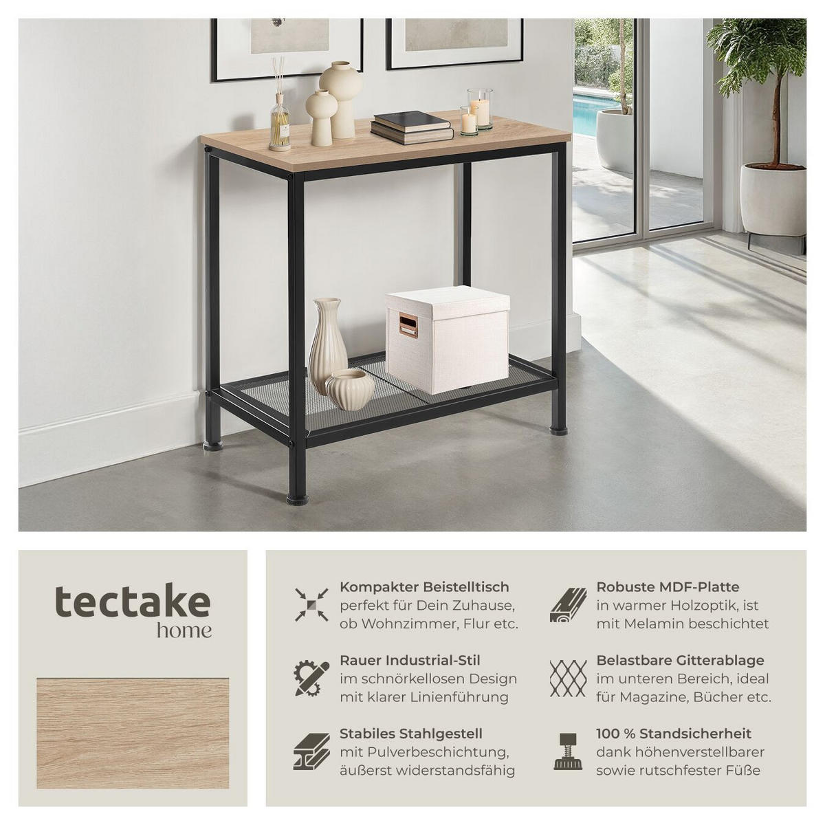 BEISTELLTISCH Filton,60 x 30,5 x 60,5 cm,Industrial Holz hell, Eiche Sonoma - Naturfarben, Holz (60/30.5/60.5cm) - tectake